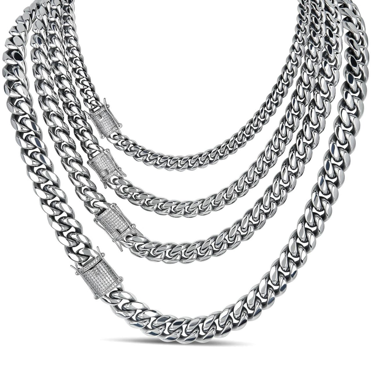 Miami Cuban Link Chain Necklace W. CZ Clasp | Stainless Steel W. 925 Silver Clasp