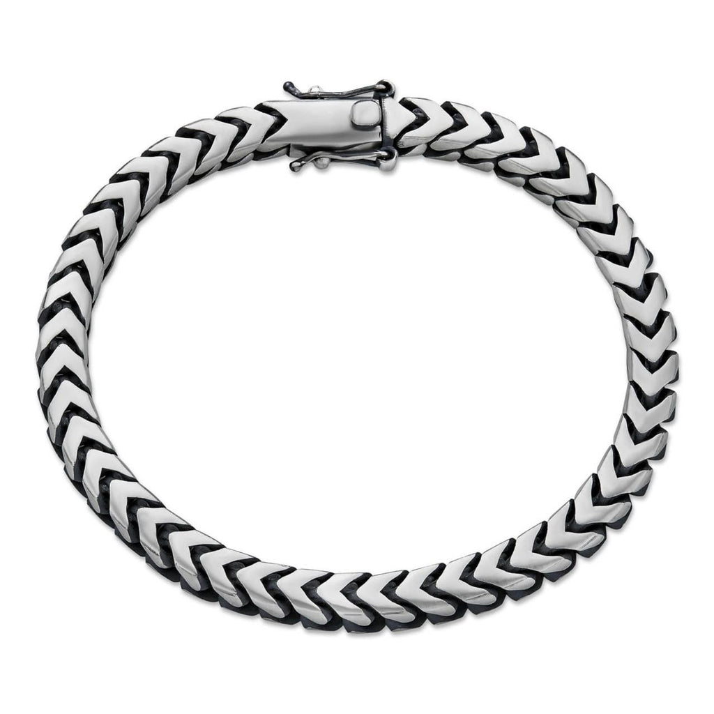 Modern Franco Link Bracelet W. Box Lock | 925 Sterling Silver Oxidized Gunmetal