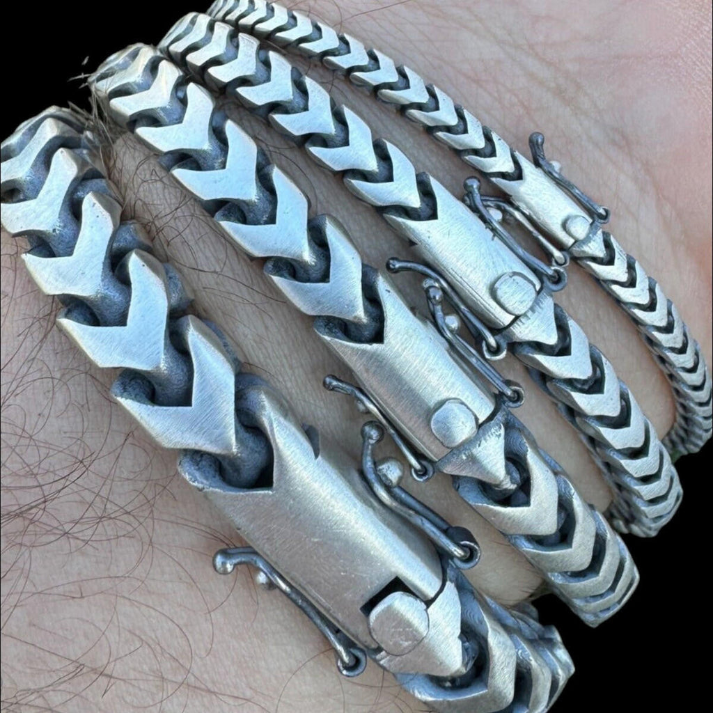Modern Franco Link Bracelet W. Box Lock | 925 Sterling Silver Oxidized Gunmetal