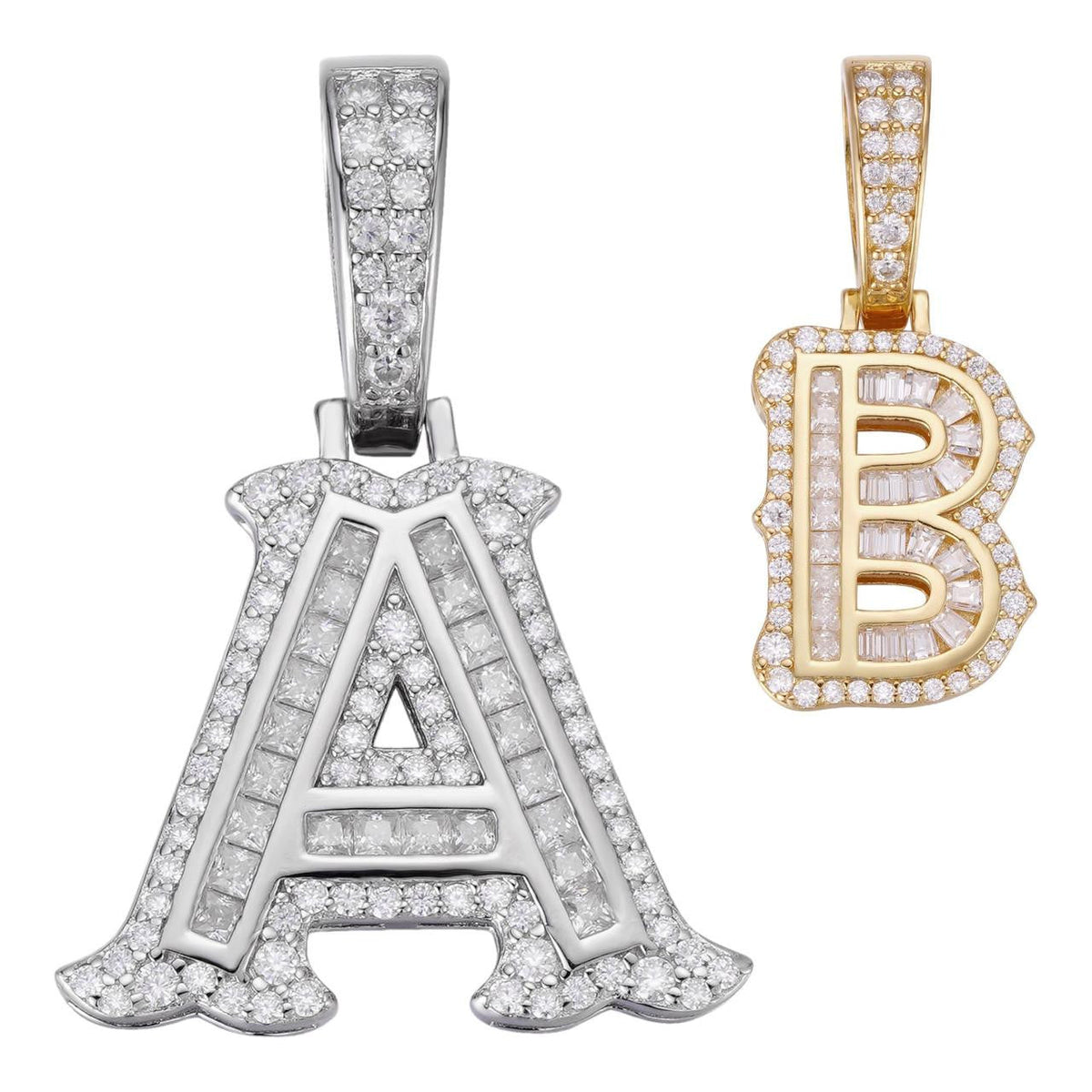 Moissanite A | Z Initials Gothic Letter Iced Out Pendant
