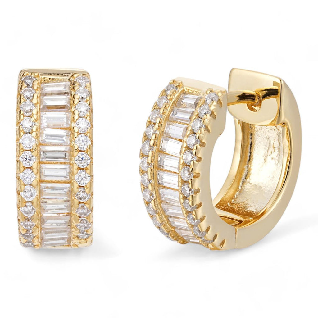 Moissanite Baguette Small Huggie Hoops | 14k Gold Vermeil 925 Silver