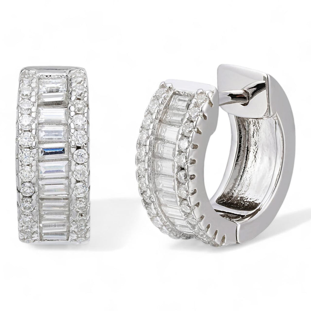 Moissanite Baguette Small Huggie Hoops | 925 Silver