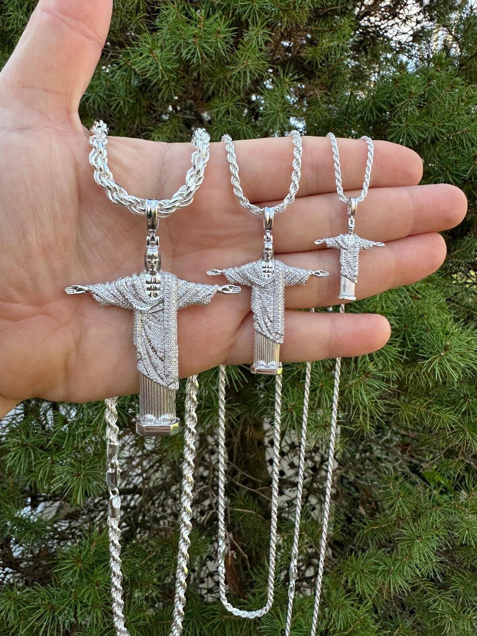 Moissanite Christ The Redeemer Pendant | 925 Silver