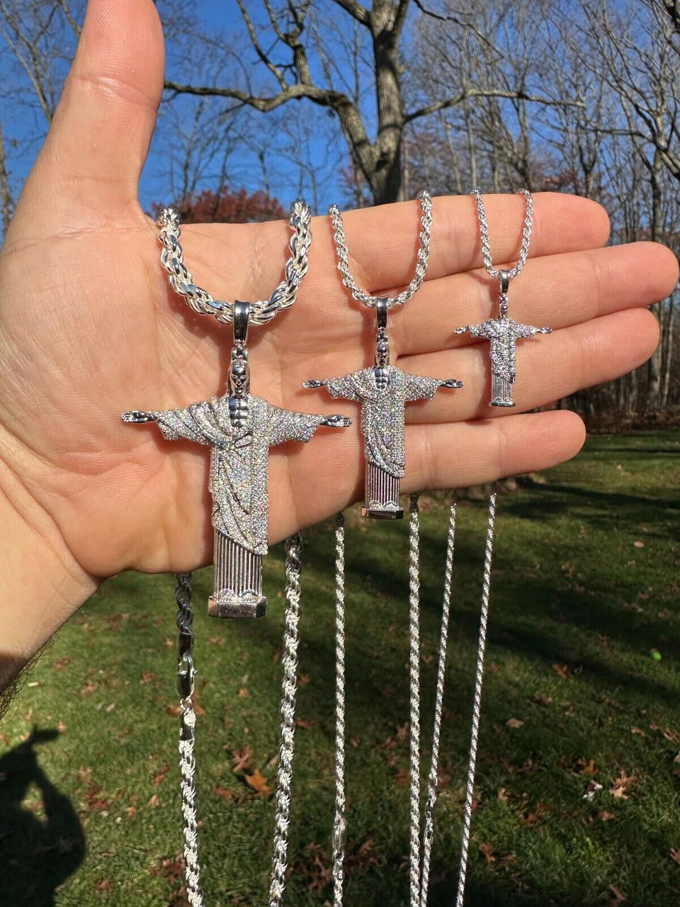 Moissanite Christ The Redeemer Pendant | 925 Silver