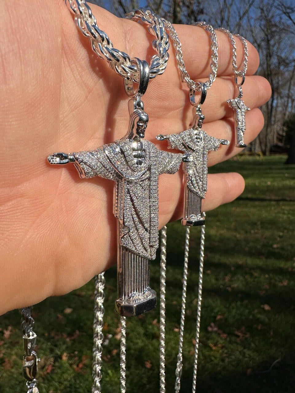 Moissanite Christ The Redeemer Pendant | 925 Silver