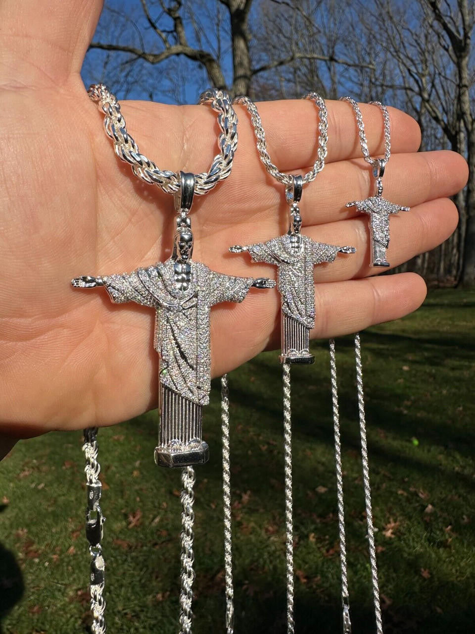 Moissanite Christ The Redeemer Pendant | 925 Silver