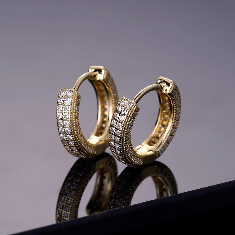 Moissanite Everyday Wear Small Huggie Iced Out Hoops | 14k Gold Vermeil 925 Silver
