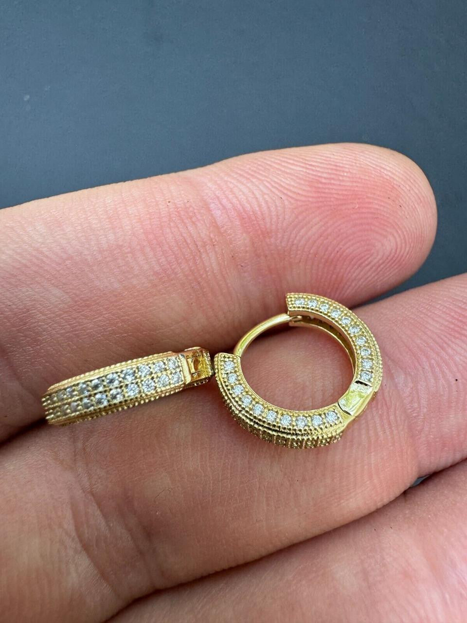 Moissanite Everyday Wear Small Huggie Iced Out Hoops | 14k Gold Vermeil 925 Silver