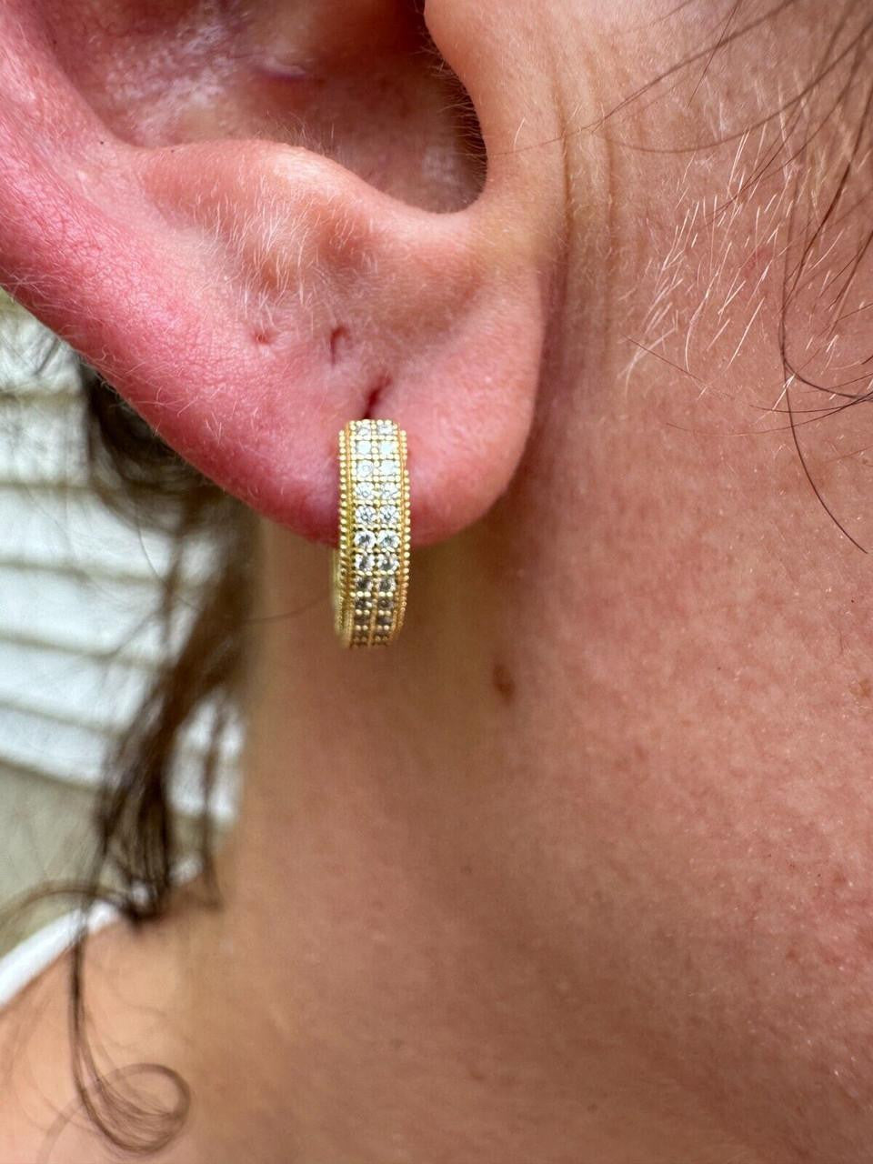 Moissanite Everyday Wear Small Huggie Iced Out Hoops | 14k Gold Vermeil 925 Silver