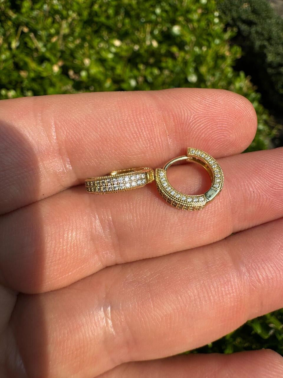 Moissanite Everyday Wear Small Huggie Iced Out Hoops | 14k Gold Vermeil 925 Silver
