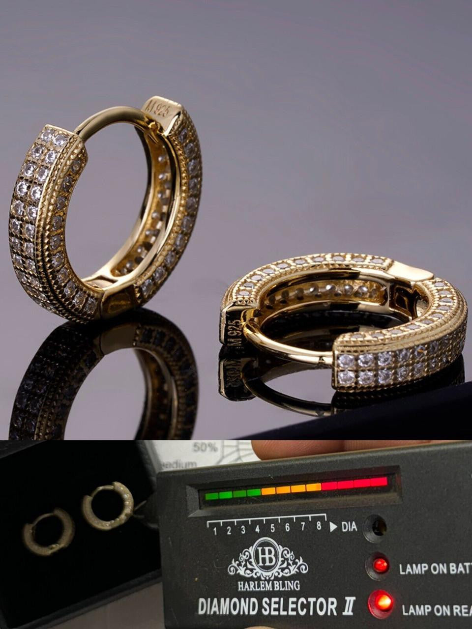 Moissanite Everyday Wear Small Huggie Iced Out Hoops | 14k Gold Vermeil 925 Silver