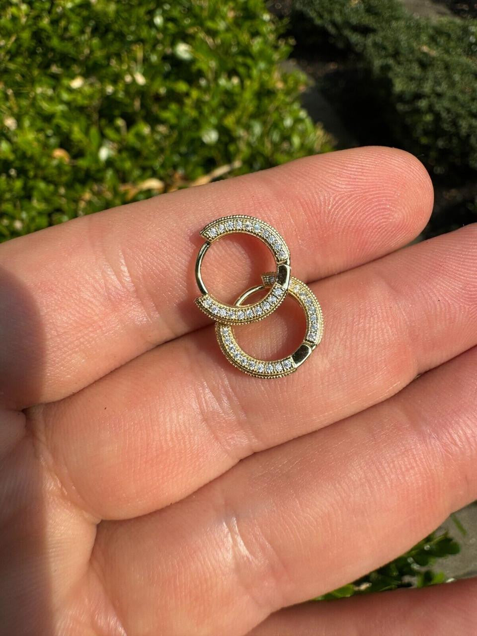 Moissanite Everyday Wear Small Huggie Iced Out Hoops | 14k Gold Vermeil 925 Silver