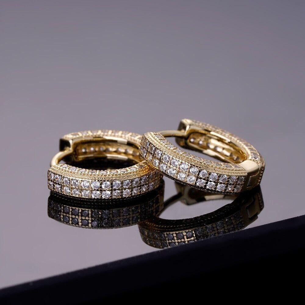 Moissanite Everyday Wear Small Huggie Iced Out Hoops | 14k Gold Vermeil 925 Silver