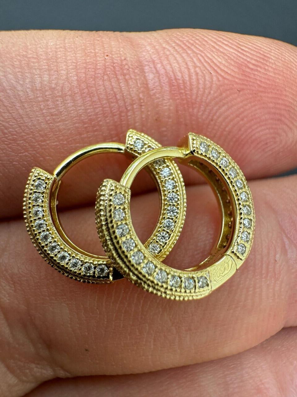 Moissanite Everyday Wear Small Huggie Iced Out Hoops | 14k Gold Vermeil 925 Silver