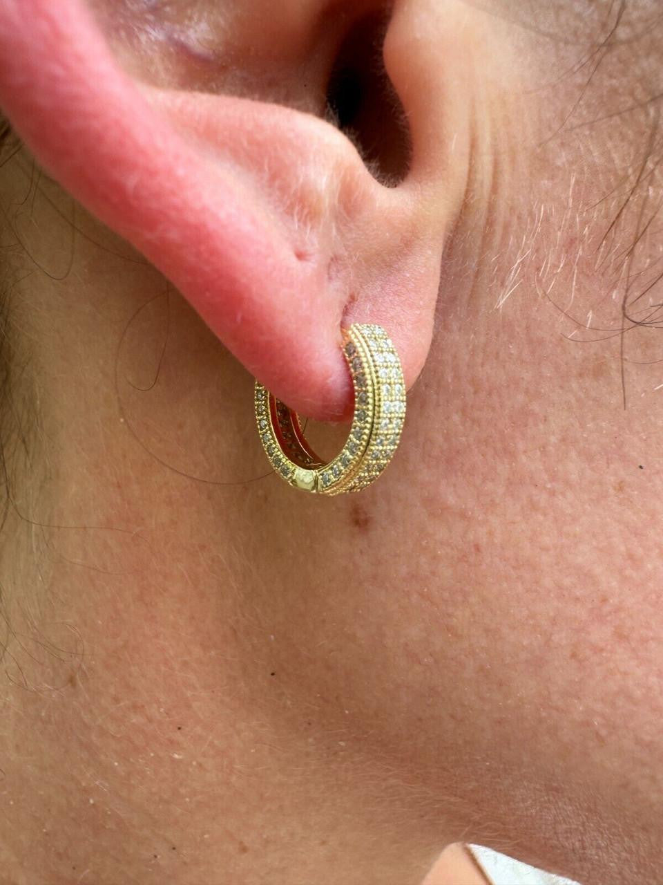 Moissanite Everyday Wear Small Huggie Iced Out Hoops | 14k Gold Vermeil 925 Silver