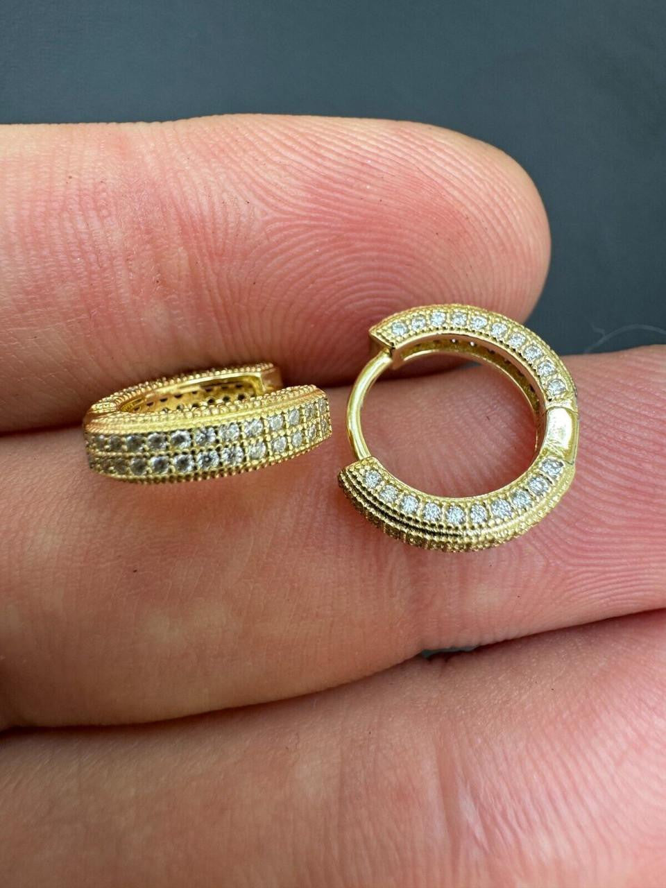 Moissanite Everyday Wear Small Huggie Iced Out Hoops | 14k Gold Vermeil 925 Silver