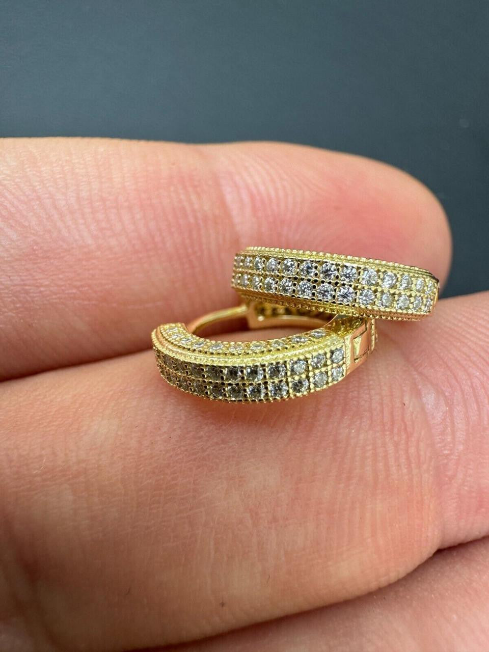 Moissanite Everyday Wear Small Huggie Iced Out Hoops | 14k Gold Vermeil 925 Silver