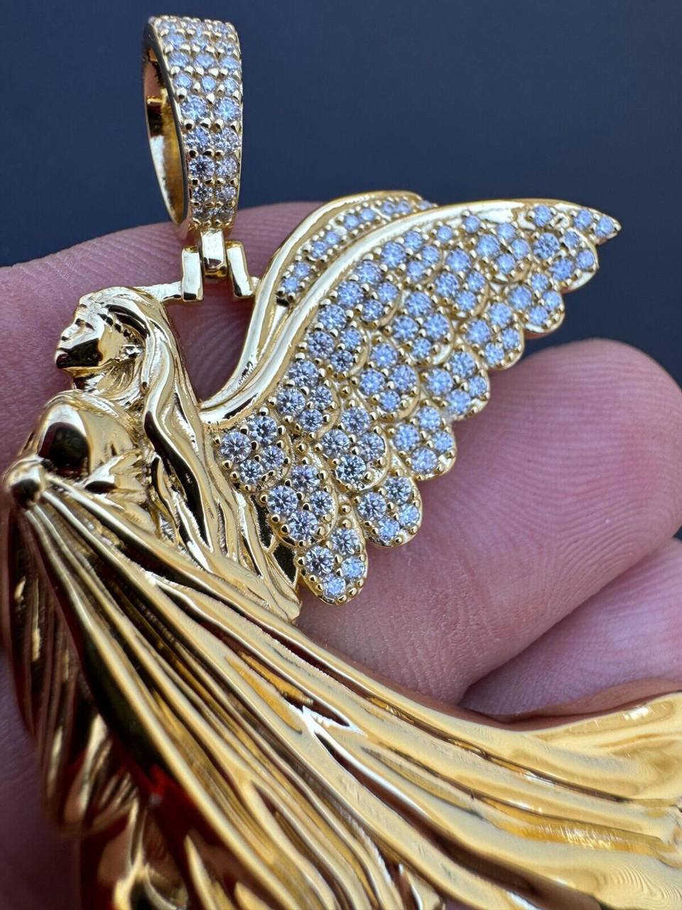 Moissanite Guardian Angel Wing Pendant | 14k Gold Vermeil 925 Silver