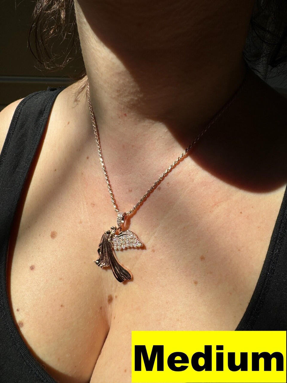 Moissanite Guardian Angel Wing Pendant | 14k Rose Vermeil 925 Silver