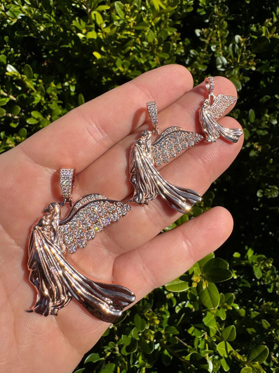 Moissanite Guardian Angel Wing Pendant | 14k Rose Vermeil 925 Silver