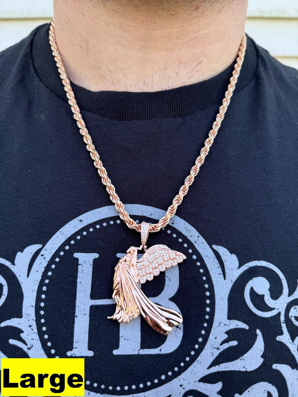 Moissanite Guardian Angel Wing Pendant | 14k Rose Vermeil 925 Silver