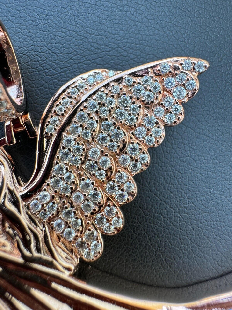 Moissanite Guardian Angel Wing Pendant | 14k Rose Vermeil 925 Silver