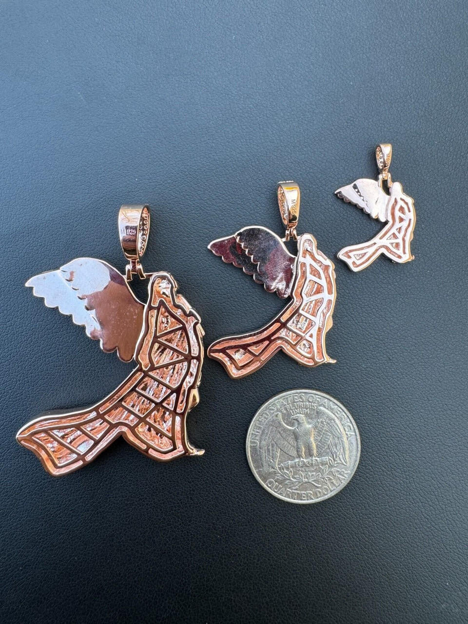Moissanite Guardian Angel Wing Pendant | 14k Rose Vermeil 925 Silver