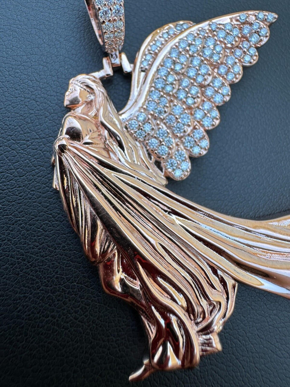 Moissanite Guardian Angel Wing Pendant | 14k Rose Vermeil 925 Silver