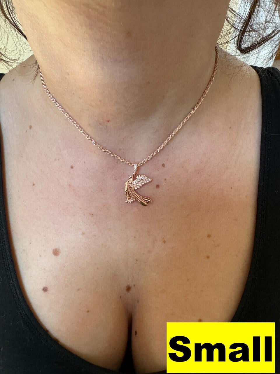 Moissanite Guardian Angel Wing Pendant | 14k Rose Vermeil 925 Silver
