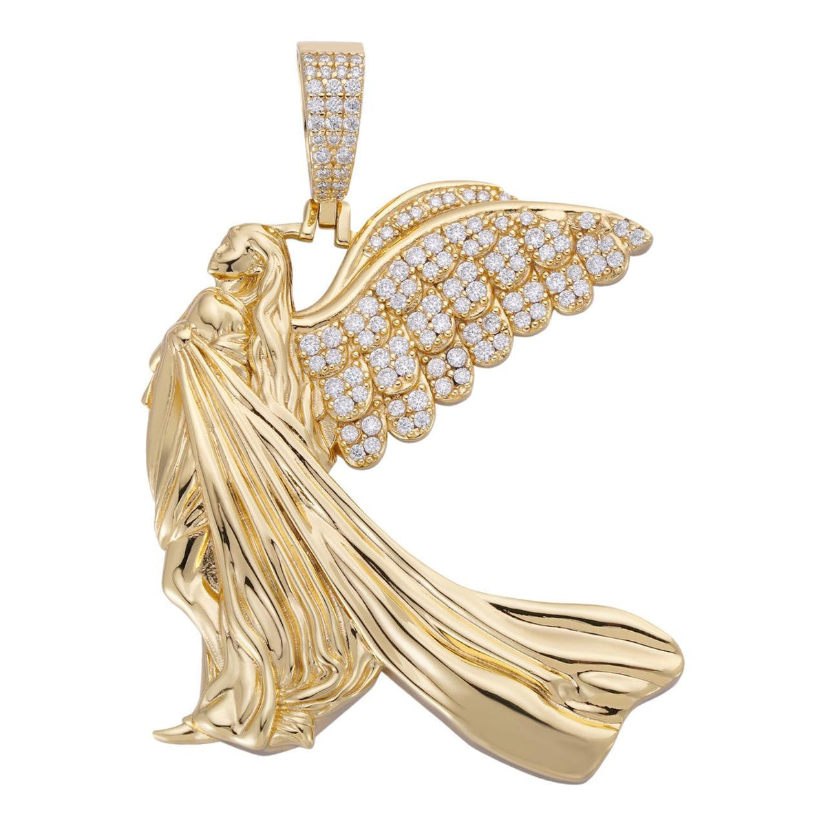 Moissanite Guardian Angel Wing Pendant | 14k Gold Vermeil 925 Silver