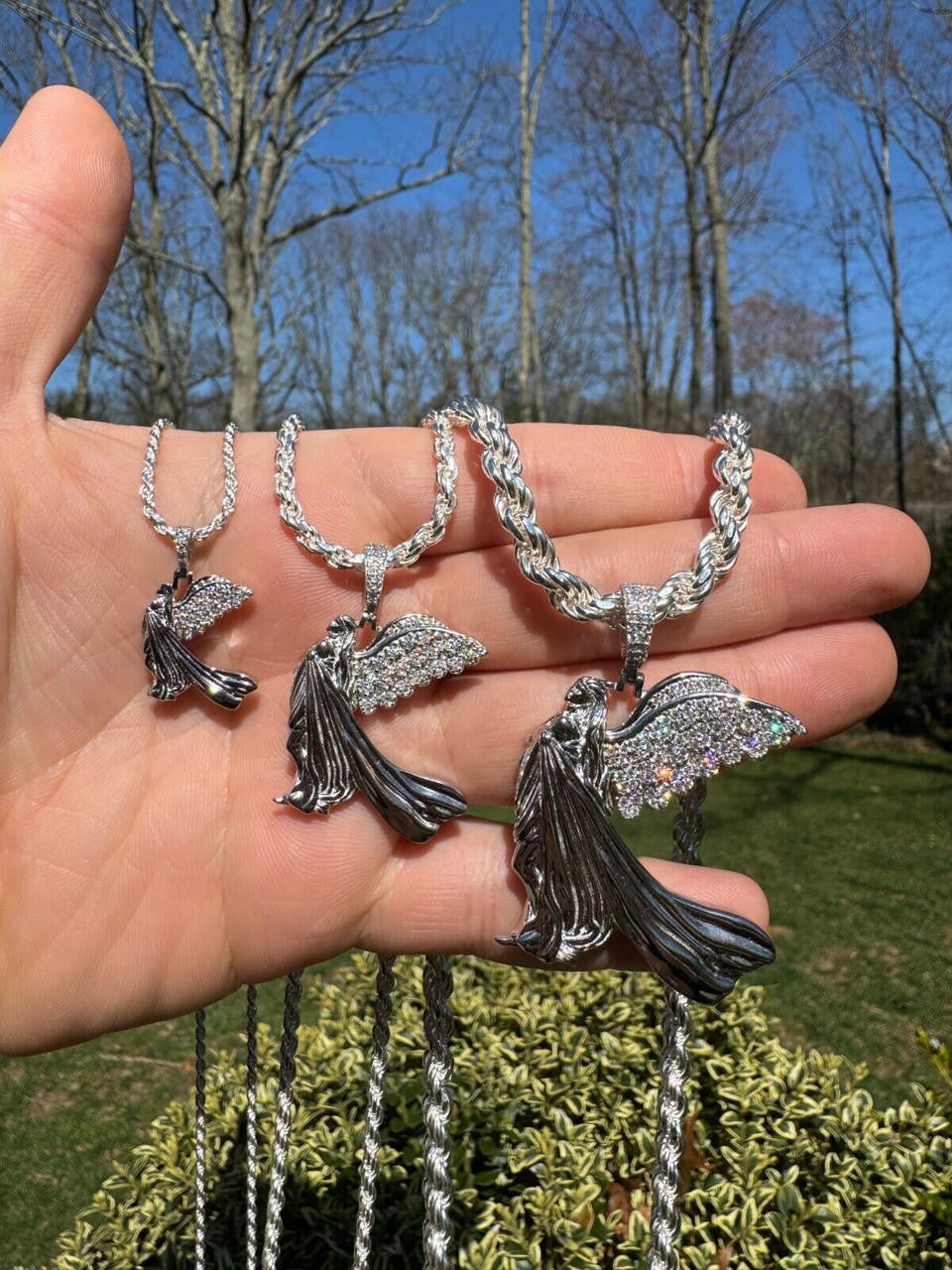 Moissanite Guardian Angel Wing Pendant | 925 Silver