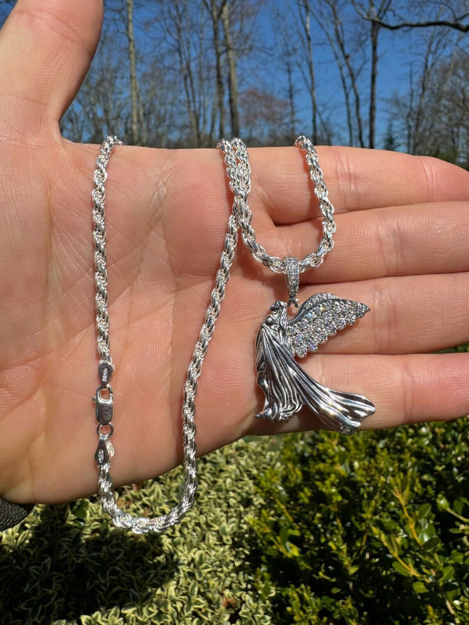Moissanite Guardian Angel Wing Pendant | 925 Silver