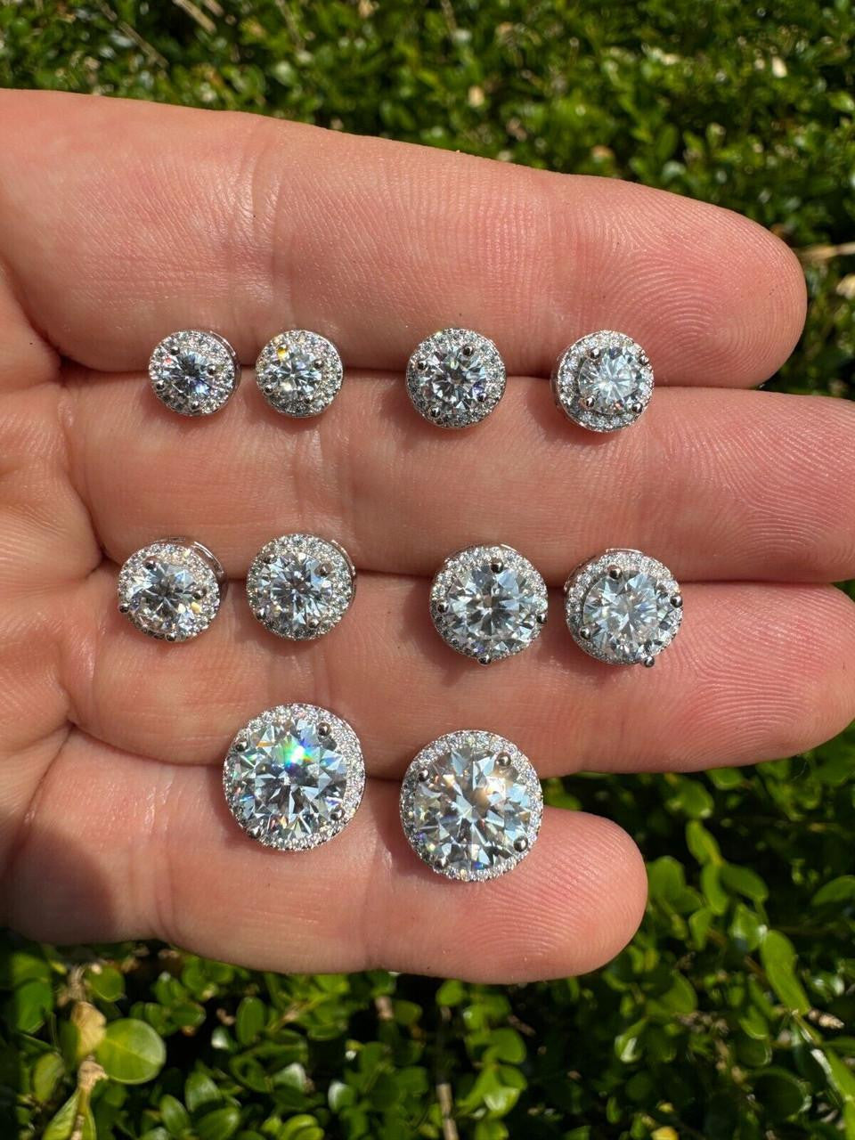 Moissanite Iced Out Halo Set Stud Earrings | 925 Silver