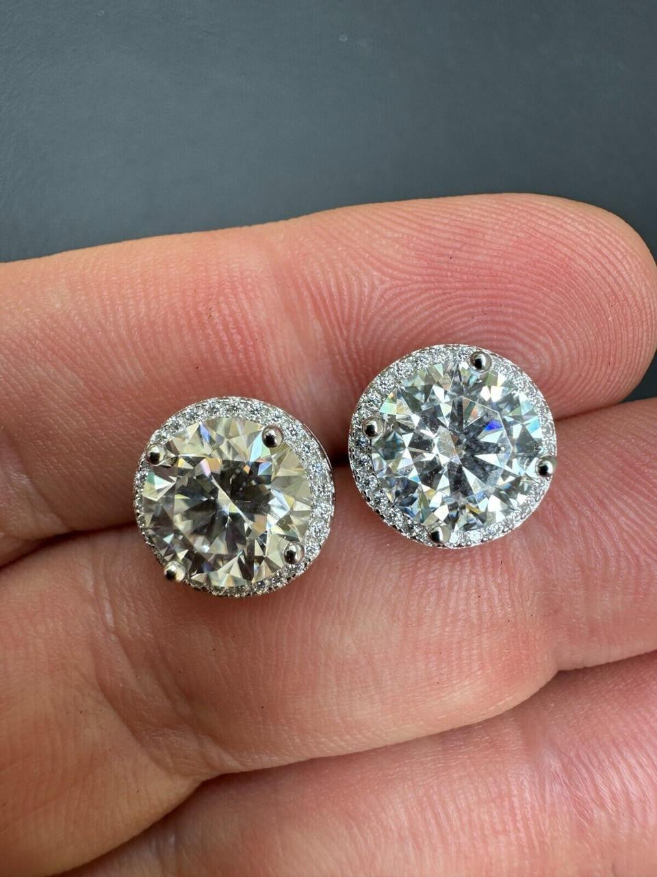 Moissanite Iced Out Halo Set Stud Earrings | 925 Silver