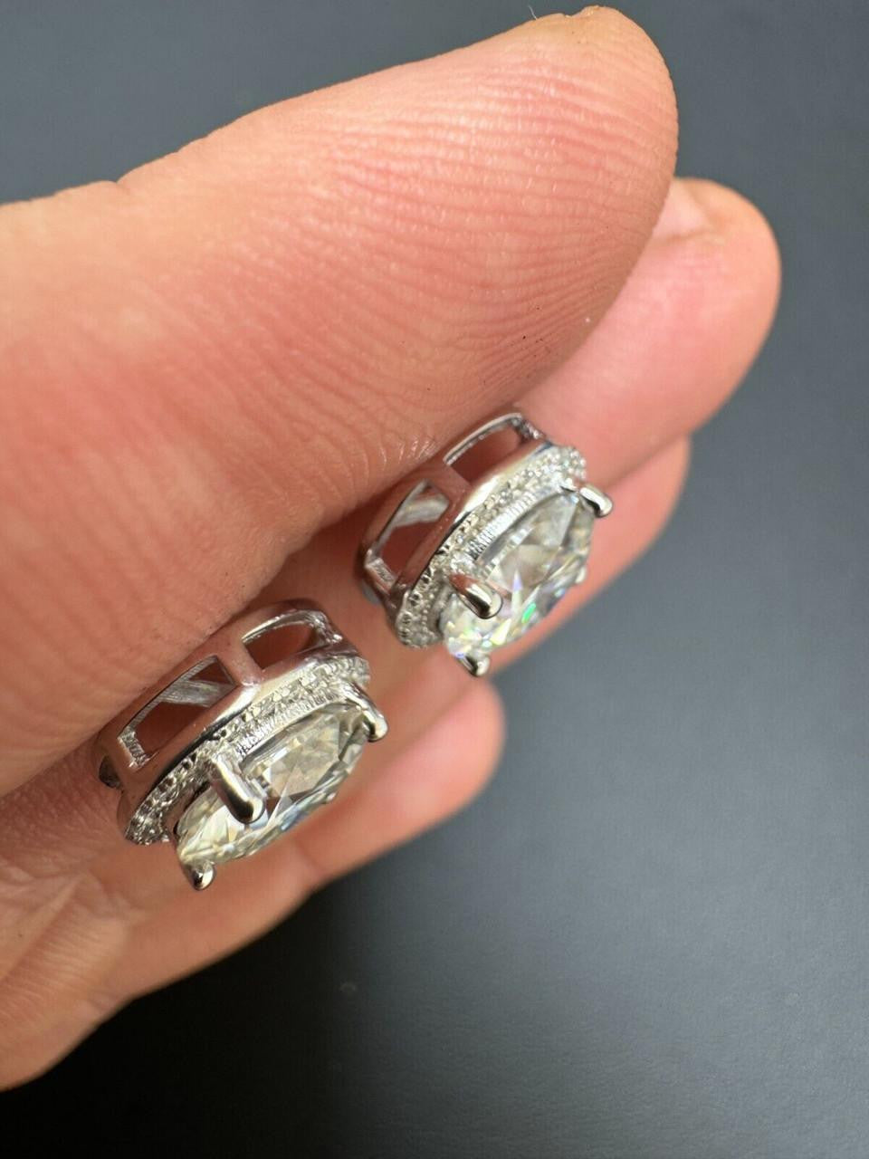 Moissanite Iced Out Halo Set Stud Earrings | 925 Silver