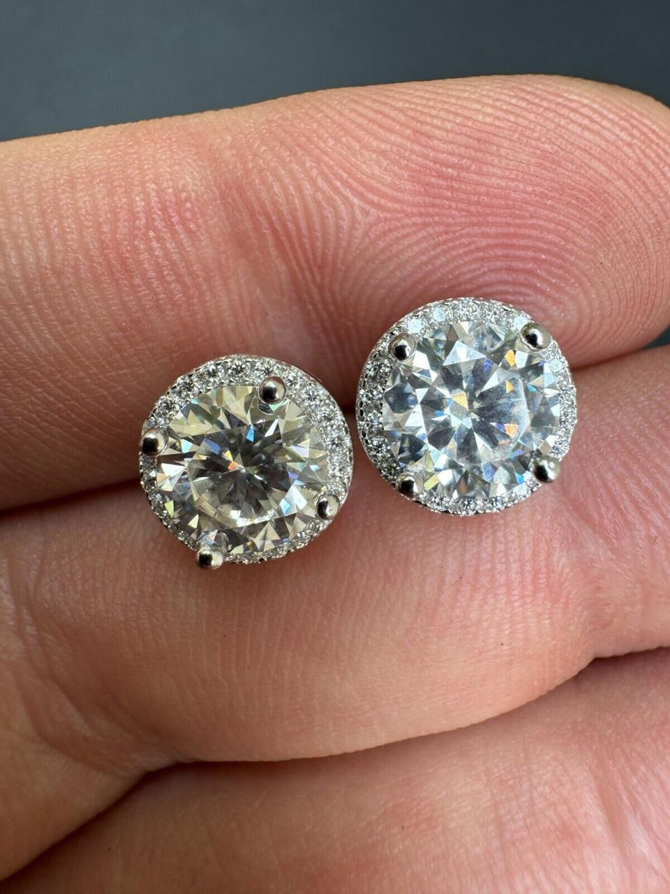 Moissanite Iced Out Halo Set Stud Earrings | 925 Silver