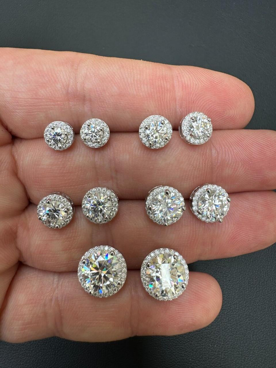 Moissanite Iced Out Halo Set Stud Earrings | 925 Silver