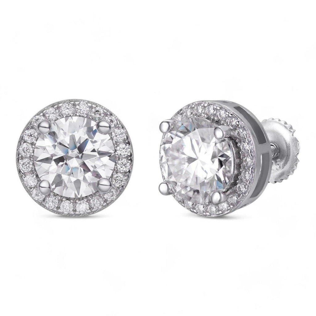 Moissanite Iced Out Halo Set Stud Earrings | 925 Silver
