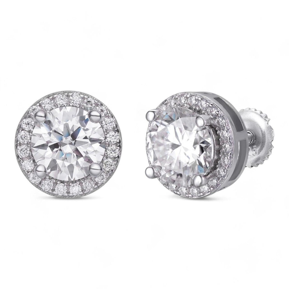 Moissanite Iced Out Halo Set Stud Earrings | 925 Silver