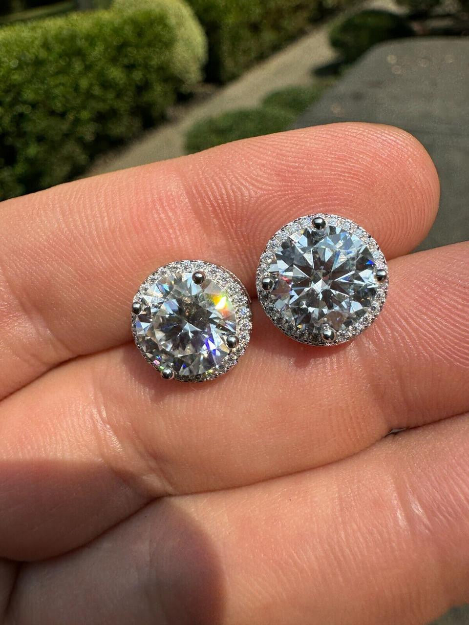 Moissanite Iced Out Halo Set Stud Earrings | 925 Silver