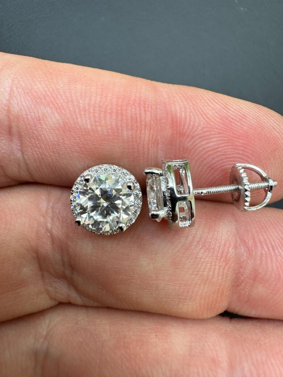 Moissanite Iced Out Halo Set Stud Earrings | 925 Silver