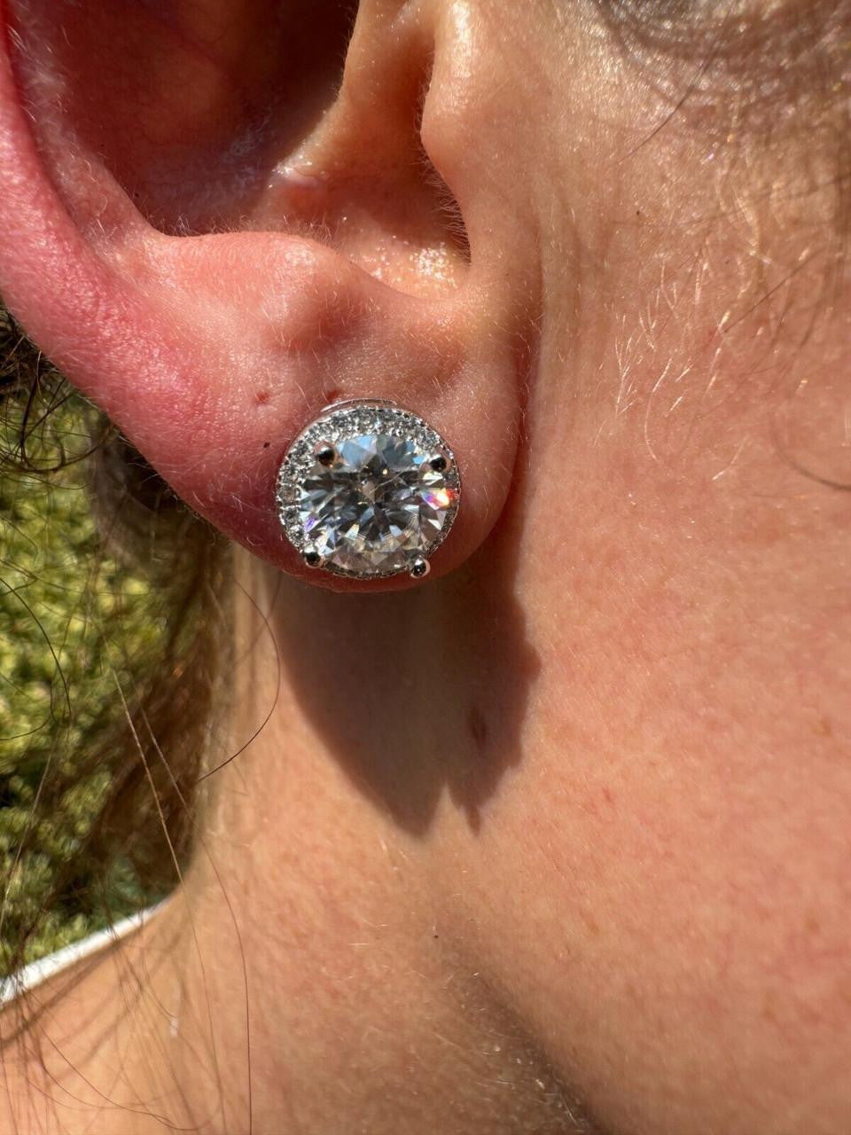 Moissanite Iced Out Halo Set Stud Earrings | 925 Silver
