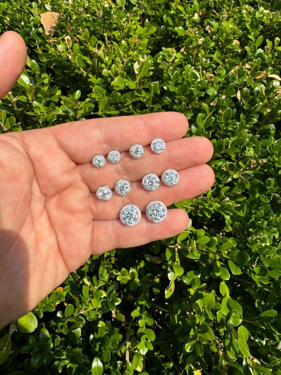 Moissanite Iced Out Halo Set Stud Earrings | 925 Silver