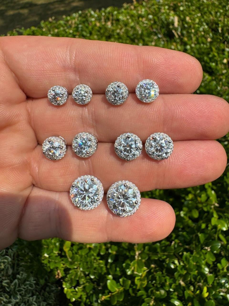 Moissanite Iced Out Halo Set Stud Earrings | 925 Silver