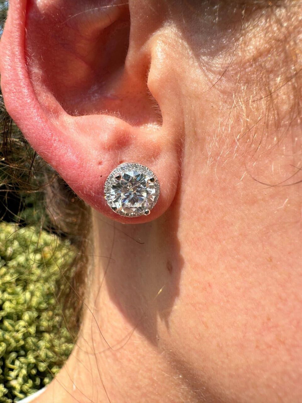 Moissanite Iced Out Halo Set Stud Earrings | 925 Silver