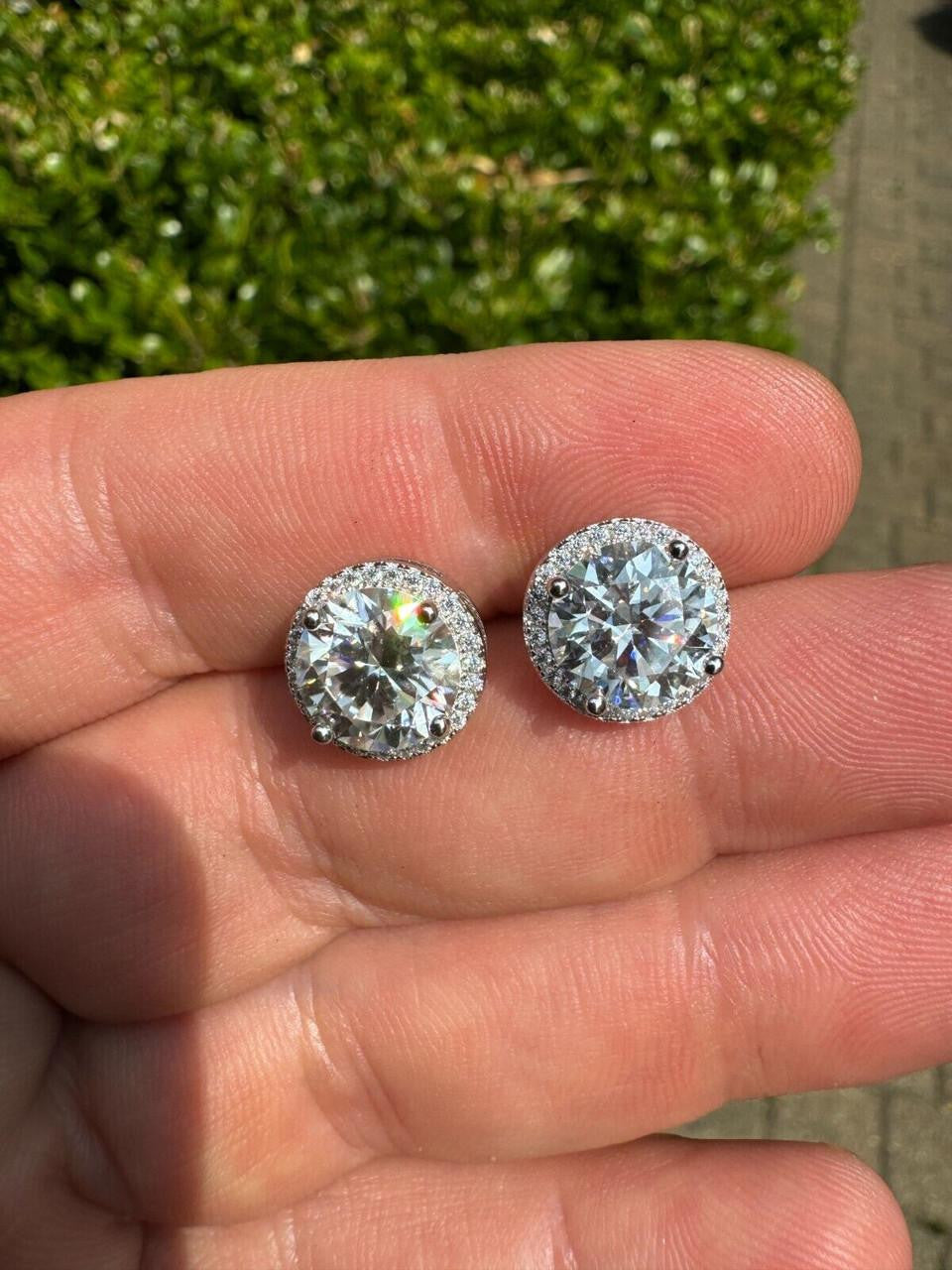 Moissanite Iced Out Halo Set Stud Earrings | 925 Silver