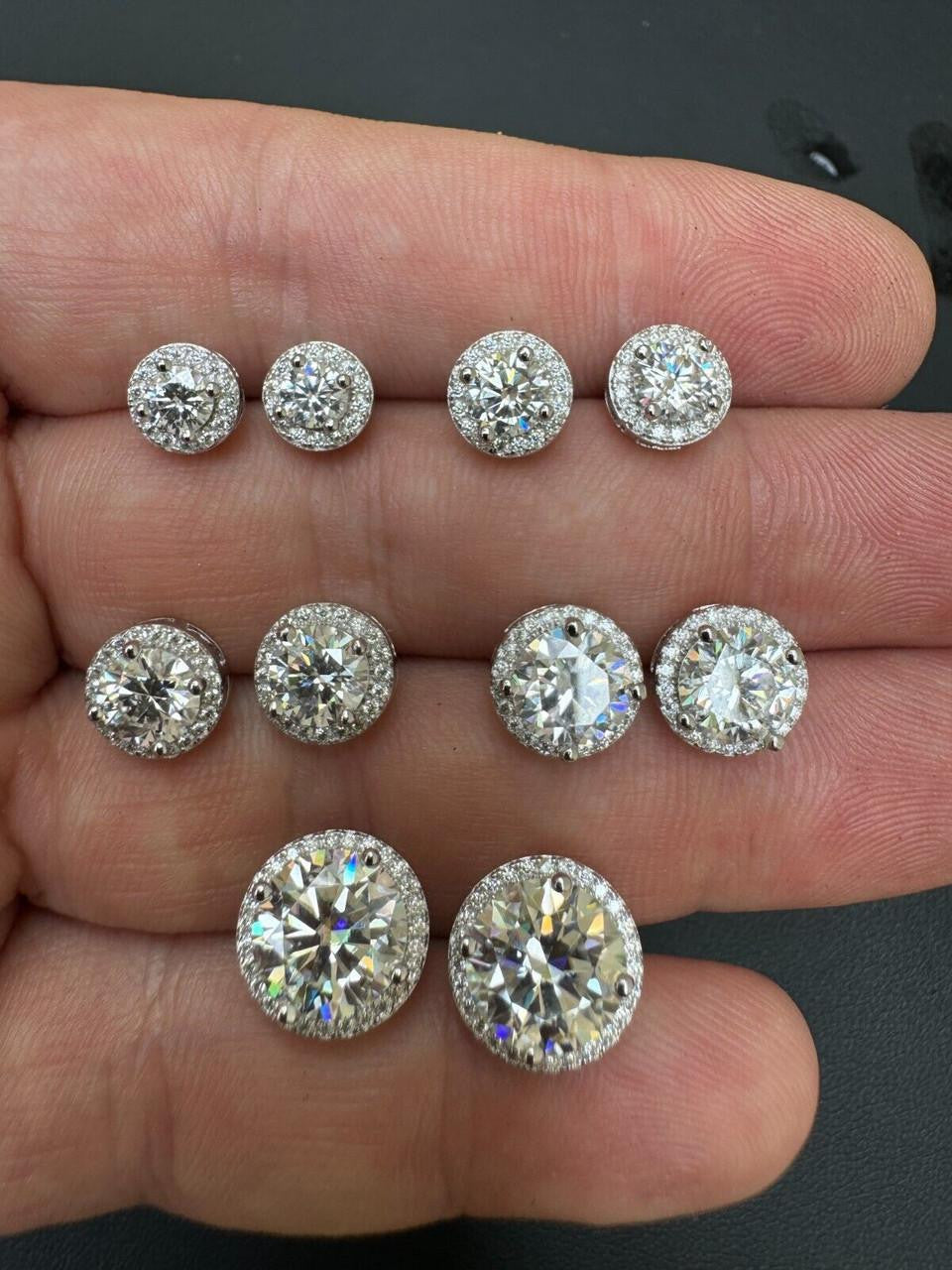 Moissanite Iced Out Halo Set Stud Earrings | 925 Silver