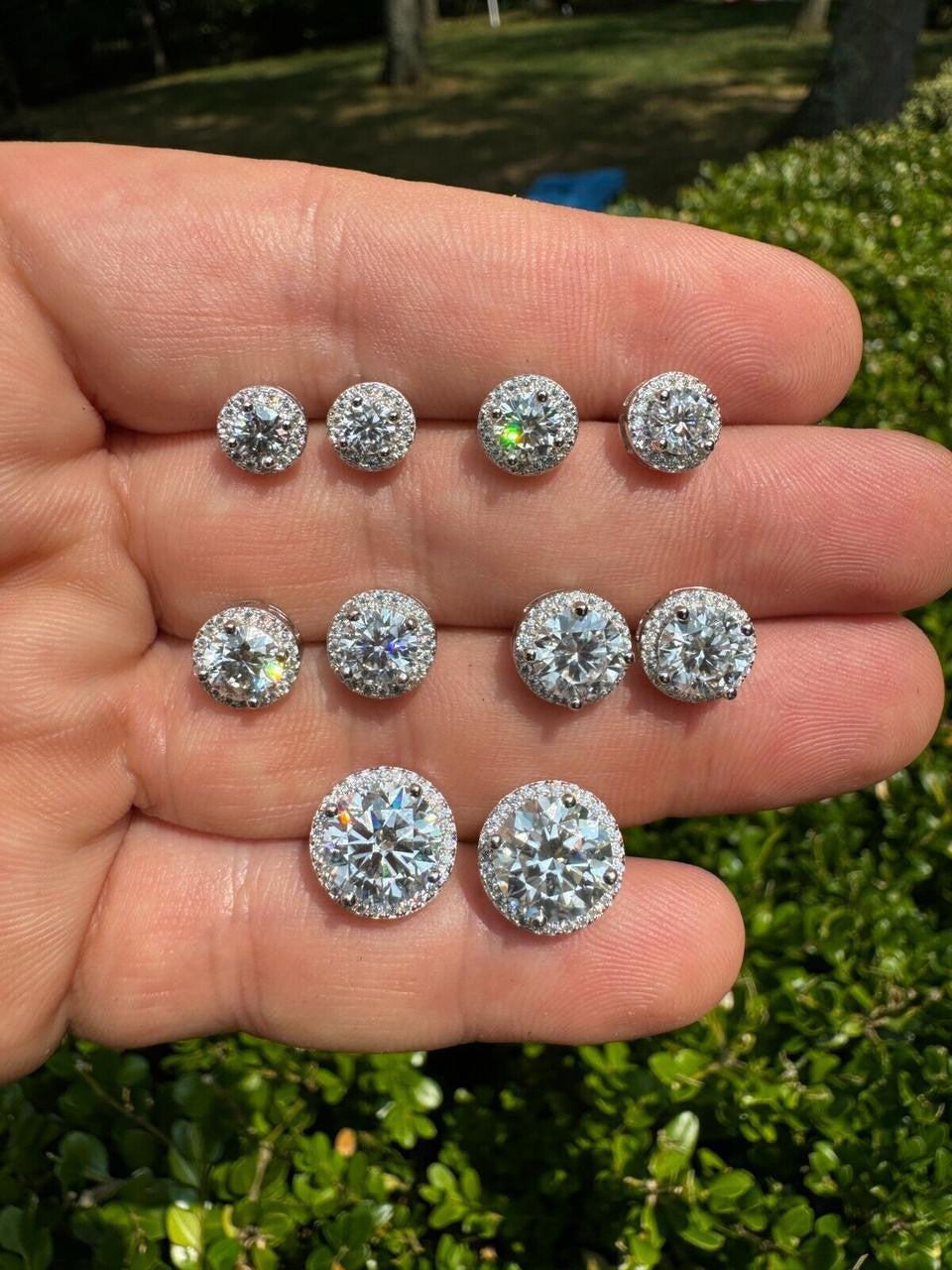 Moissanite Iced Out Halo Set Stud Earrings | 925 Silver