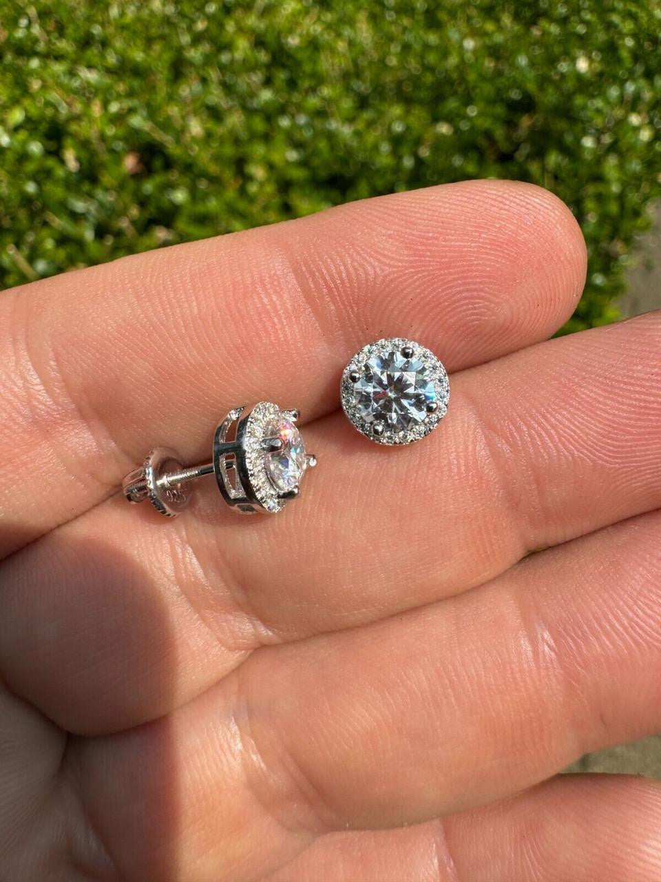 Moissanite Iced Out Halo Set Stud Earrings | 925 Silver