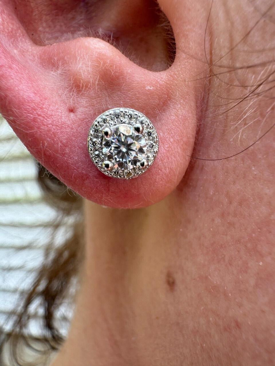 Moissanite Iced Out Halo Set Stud Earrings | 925 Silver